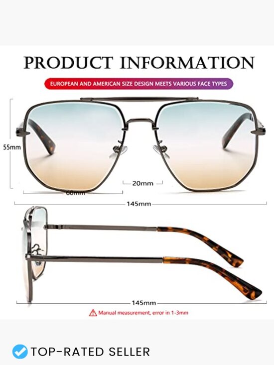 Oversized Square Aviator Sunglasses Classic Pilot UV400 Shield main image 5